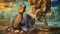A nesting cassowary-like dinosaur named Beibeilong sinensis in the act of incubating eggs. Image credit: Zhao Chuang.