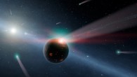 This artwork shows a rocky planet being bombarded by comets. Image credit: NASA / JPL-Caltech.