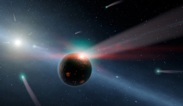 This artwork shows a rocky planet being bombarded by comets. Image credit: NASA / JPL-Caltech.