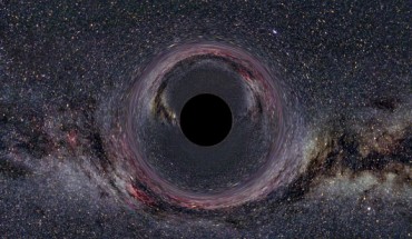 A simulated black hole of 10 solar masses as seen from a distance of 370 miles. Image credit: Ute Kraus, Universität Hildesheim / Axel Mellinger / CC BY-SA 2.5.