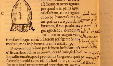 Santorio’s marginal note to col. 406C-D, in Santorio Santorio, Commentaria in Primam Fen Primi Libri Canonis Avicennae (Venice, 1625). Image credit: British Library.