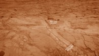 Pale zones called ‘halos’ border bedrock fractures visible in this 2015 image (colorized) from the Curiosity rover. Measurements overlaid on the image offer a sense of scale for the size of these fractures. The rover team determined that the halos are rich in silica, a clue to the duration of wet environmental conditions long ago. Image credit: NASA / JPL-Caltech.