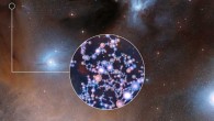 This image shows a region of star formation where methyl isocyanate was found. The insert shows the molecular structure of this chemical. Image credit: L. Calcada / ESO / Digitized Sky Survey 2.