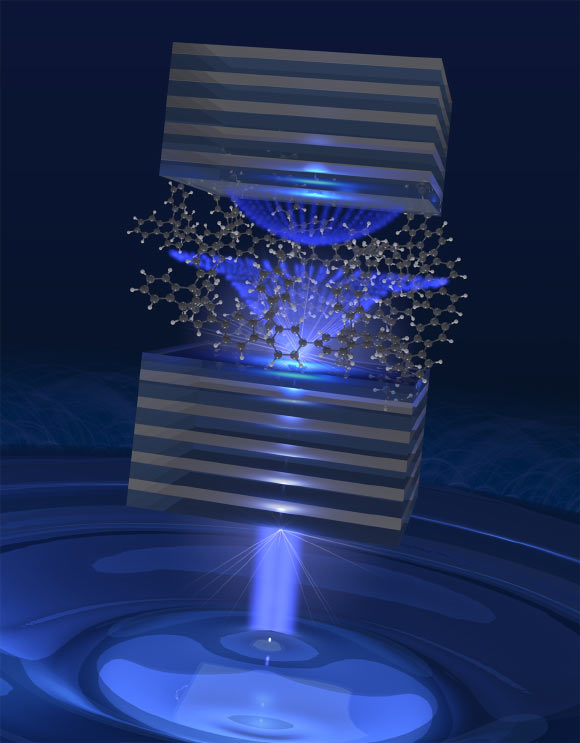 Schematic of the organic microcavity used to observe superfluid flow. Image credit: Polytechnique Montreal.