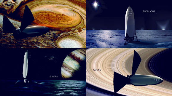 Flybies of Jupiter and Saturn; propellant depots on Enceladus and Europa. Image credit: New Space, doi: 10.1089/space.2017.29009.emu.