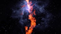 A ribbon of ammonia -- a tracer of star-forming gas -- in the Orion Molecular Cloud as seen with the GBT (orange); background in blue is an infrared image from NASA’s WISE telescope showing the dust in the region. Image credit: R. Friesen, Dunlap Institute / J. Pineda, MPIP / GBO / AUI / NSF / NASA.