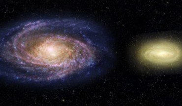 This artist’s concept shows what the young, ‘dead,’ disk galaxy MACS 2129-1 (right) would look like when compared with our Milky Way Galaxy (left). Although three times as massive as the Milky Way, it is only half the size. MACS 2129-1 is also spinning more than twice as fast as the Milky Way. Note that regions of the Milky Way are blue from bursts of star formation, while MACS 2129-1 is yellow, signifying an older star population and no new star birth. Image credit: NASA / ESA / Z. Levy, STScI.
