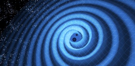 Gravitational waves observed by Laser Interferometer Gravitational-Wave Observatory (LIGO) twin detectors were produced during the final fraction of a second of the merger of two black holes to produce a single, more massive spinning black hole. Image credit: T. Pyle / LIGO.