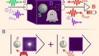Sketch of the quantum Maxwell demon experiment: (A) after preparation (step 1) in a thermal or quantum state by a pulse at frequency fs, the system S (superconducting qubit) state is recorded (step 2) into the demon’s quantum memory D (microwave cavity); a pulse incoming toward port a at fD populates the cavity mode with a state ραin only if the qubit is in the ground state |g>s; this information is used to extract work W (step 3) which charges a battery B (a microwave pulse at frequency fs on port b) with one extra photon; importantly, the system emits this photon only when the demon’s cavity is empty; the work is determined by amplifying and measuring the average output power at fs on bout; the memory reset (step 4) is performed by cavity relaxation. (B) when the system starts in a quantum superposition of |g>s and |e>s, the demon and system are entangled after step 2. Image credit: Cottet et al, doi: 10.1073/pnas.1704827114.