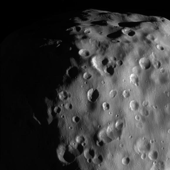 This image of Saturn’s moon Epimetheus was taken with Cassini’s narrow-angle camera on February 21, 2017, using a spectral filter which preferentially admits wavelengths of near-infrared light centered at 939 nm. Image credit: NASA / JPL-Caltech / Space Science Institute.