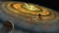 Artist’s conception of the dust and gas surrounding a newly formed planetary system. Image credit: NASA.