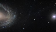This composite image shows the barred spiral galaxy NGC 1512 (left) and the elliptical galaxy NGC 1510 (right). Image credit: NASA / ESA / Hubble.