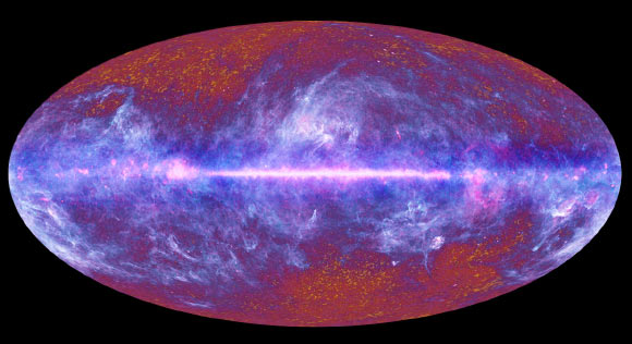 An all-sky image of the Milky Way Galaxy, as observed by ESA’s Planck Space Observatory in IR. The data contained in this image were used in this research and were essential in calculating the distribution of the light energy of the Galaxy. Image credit: ESA / HFI / LFI consortia.