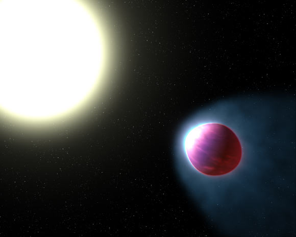 The top of WASP-121b’s atmosphere is heated to a blazing 4,600 degrees Fahrenheit. Image credit: NASA / ESA / G. Bacon, STSci.