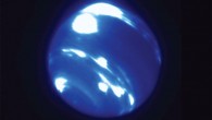 This image from the Keck Telescope shows an extremely bright, nearly circular storm system near Neptune’s equator. Image credit: Ned Molter & Imke de Pater, University of California, Berkeley / C. Alvarez, W. M. Keck Observatory.