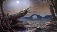 A paleoartist’s reconstruction of Lemmysuchus obtusidens. The reconstruction contains details relating to Motörhead, with the pattern on the head based on the band’s Snaggletooth logo. Image credit: Mark Witton, Trustees of the Natural History Museum, London.