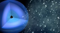 A cutaway depicts the interior of Neptune (left). In the new experiment, Kraus et al studied a plastic simulating compounds formed from methane -- a molecule with just one carbon bound to four hydrogen atoms that causes the distinct blue cast of Neptune; methane forms hydrocarbon (hydrogen and carbon) chains that respond to high pressure and temperature to form ‘diamond rain’ in the interiors of ice giants like Neptune; the authors were able to recreate similar conditions using high-powered optical lasers and watch the small diamonds form in real time with X-rays. Image credit: Greg Stewart, SLAC National Accelerator Laboratory.