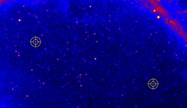 PSR J0952-0607 (lower right) rotates 707 times a second and now ranks as second-fastest pulsar known. The location of LOFAR’s first millisecond pulsar discovery, PSR J1552+5437, which spins 412 times a second, is shown at upper left. Image credit: NASA / DOE / Fermi LAT Collaboration / ASTRON.