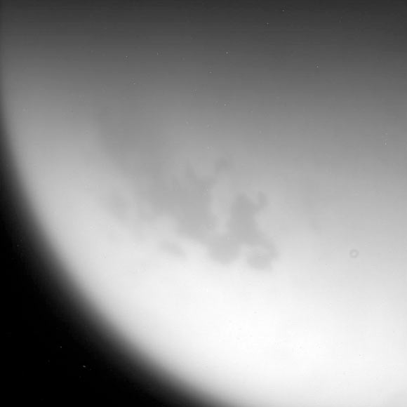 This unprocessed image was captured by Cassini during its ‘goodbye kiss’ flyby of Titan on September 11, 2017. Image credit: NASA / JPL-Caltech / Space Science Institute.