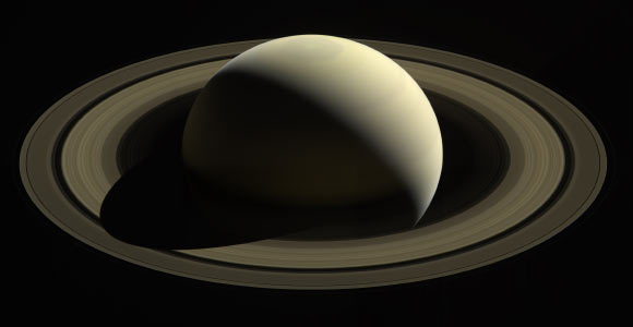 With this view, Cassini captured one of its last looks at Saturn and its main rings from a distance. Images taken on October 28, 2016 with Cassini’s wide angle camera using red, green and blue spectral filters were combined to create this color view. This view looks toward the sunlit side of the rings from about 25 degrees above the ringplane. The view was acquired at a distance of approximately 870,000 miles (1.4 million km) from Saturn. Image credit: NASA / JPL-Caltech / Space Science Institute.