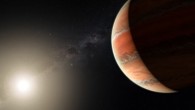 An artist’s impression showing WASP-19b, in which atmosphere astronomers detected titanium oxide for the first time. WASP-19b’s atmosphere is estimated to have a temperature of about 2,000 degrees Celsius. Image credit: M. Kornmesser / ESO.