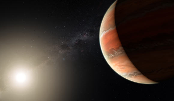 An artist’s impression showing WASP-19b, in which atmosphere astronomers detected titanium oxide for the first time. WASP-19b’s atmosphere is estimated to have a temperature of about 2,000 degrees Celsius. Image credit: M. Kornmesser / ESO.