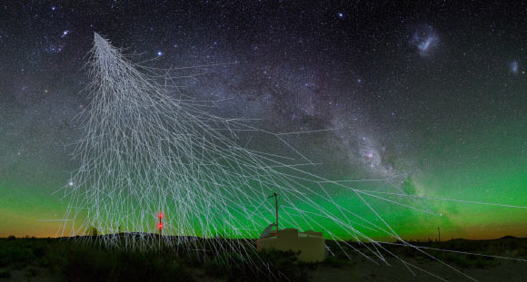 At the Pierre Auger Observatory in Argentina, cosmic rays have been detected from far off galaxies. Image credit: A. Chantelauze / S. Staffi / L. Bret / Pierre Auger Observatory.