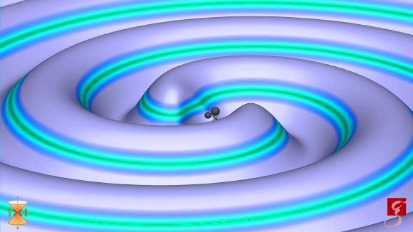 Coalescence of two orbiting black holes. Image credit: S. Ossokine & A. Buonanno, Max Planck Institute for Gravitational Physics / Simulating eXtreme Spacetimes Project / T. Dietrich, Max Planck Institute for Gravitational Physics / R. Haas, NCSA.