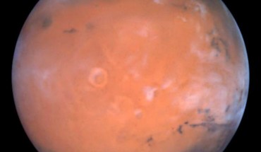 Mars Odyssey spotted possible water ice in the Medusa Fossae area of Mars, which is in an equatorial region of the planet to the lower left in this view. Image credit: Steve Lee, University of Colorado / Jim Bell, Cornell University / Mike Wolff, Space Science Institute / NASA.