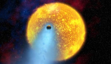Artist’s illustration showing a massive exoplanet falling into its host star -- one of the possible explanations for the strange dimming of KIC 8462852. Image credit: NASA / ESA / Alfred Vidal-Madjar, Institut d’Astrophysique de Paris, CNRS.
