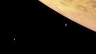 This image of Jupiter, Io and Europa was taken by NASA’s Juno spacecraft on September 1, 2017 at 6:14 p.m. EDT (3:14 p.m. PDT), and then processed by citizen scientist Roman Tkachenko. Image credit: NASA / JPL-Caltech / SwRI / MSSS / Roman Tkachenko.