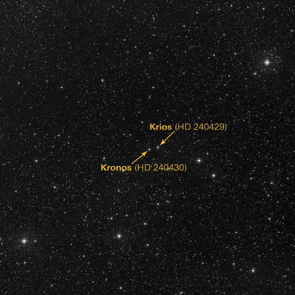 Planet-eating star HD 240430 and its binary twin HD 240429 are about 326 light-years away from Earth. Image credit: STScI Digitized Sky Survey.