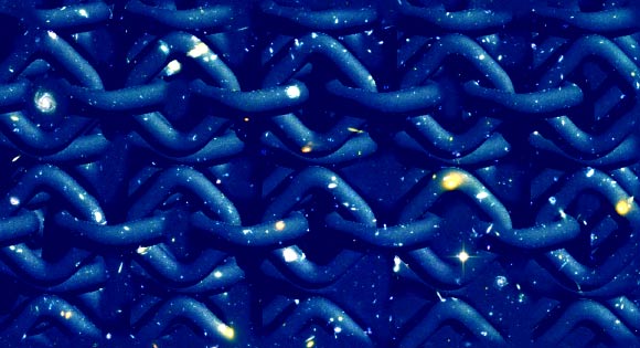 This is a graphic depicting formation of flux tube knots in the early Universe. Image credit: Keith Wood, Vanderbilt University.