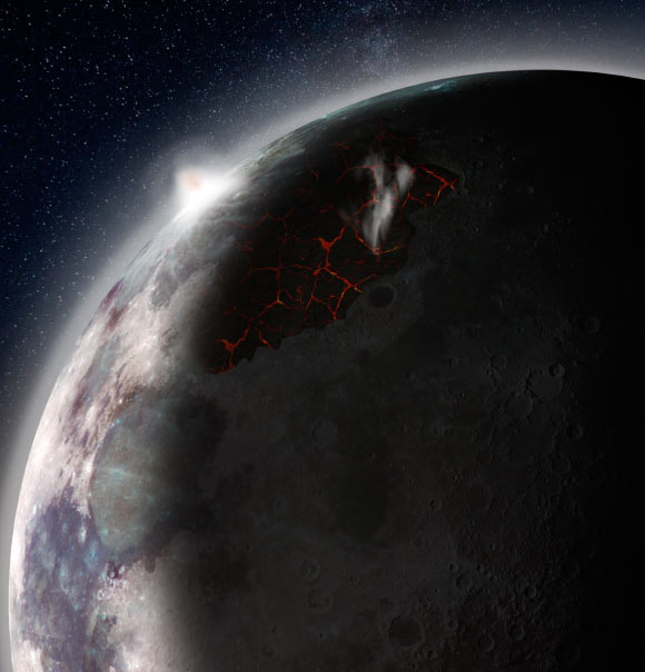 Volcanic activity 3.5 billion years ago released 1019 g of volatiles around the Moon. Image credit: NASA.