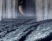 This artist’s painting of the south polar region of Enceladus shows massive jets of water ice being blasted into space. Image credit: Karl Kofoed / NASA.
