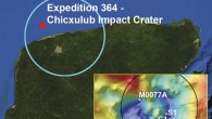 IODP-ICDP Expedition 364 drilled into the subsurface Chicxulub peak ring at borehole M0077A (red dot), which was about 30 km northwest of Progreso and the north shore of the Yucatán Peninsula. The blue circle represents the approximate diameter of the 180-200-km subsurface impact structure. The gravity signature of the structure and locations of other drilling sites are shown in the inset. The only two sites with continuous core are the ICDP Yaxcopoil-1 (Yax-1) and IODP-ICDP M0077A boreholes. Other boreholes are Yucatán-1 (Y1), Yucatán-2 (Y2), Yucatán-6 (Y6), Chicxulub-1 (C1), Sacapuc-1 (S1), and Ticul-1 (T1). Image credit: Kring et al, doi: 10.1130/GSATG352A.1.