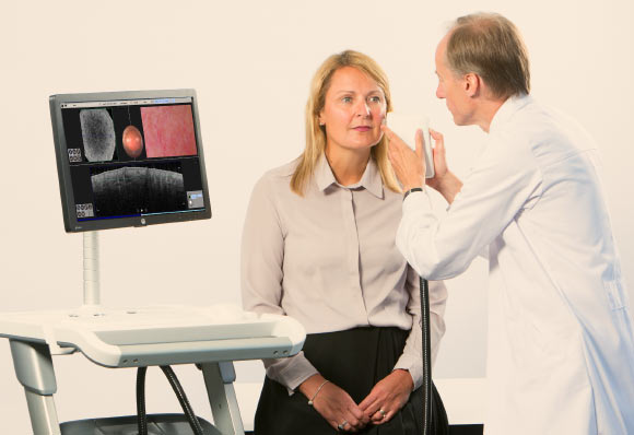 Current skin cancer diagnosis can last a number of weeks and be very upsetting. Multiple stages can involve visiting a GP, being sent to a dermatologist for a skin biopsy, waiting for laboratory analysis, having a sentinel lymph node biopsy under general anesthetic, and then having more tests if the cancer has spread. However, a new imaging system developed by the ADVANCE Consortium could dramatically speed up the process and reduce the need for debilitating sentinel-lymph node biopsies by placing real-time diagnosis in the hands of a dermatologist. Image credit: ADVANCE Consortium.