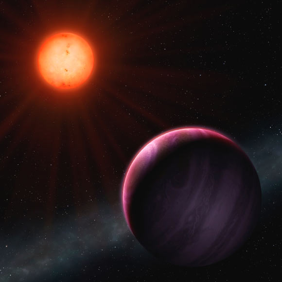 Artist’s impression of the cool red star NGTS-1 and the hot-Jupiter NGTS-1b against the Milky Way. Image credit: Mark Garlick / University of Warwick.