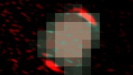 Color composite image of HATLAS J090045.4+004125 (also known as G09 83808): the blue channel represents data from the Sloan Digital Sky Survey and the red channel the data collected by the Atacama Large Millimeter/submillimeter Array. Image credit: Zavala et al, doi: 10.1038/s41550-017-0297-8.