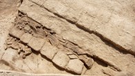 Excavated corner of room with the remains of the Sasanian loom between the wall (top) and a bench of six mudbricks. The round loom weights made from clay are particularly visible, as are slabs of mud once forming some kind of shelving. Image credit: Lanah Haddad.