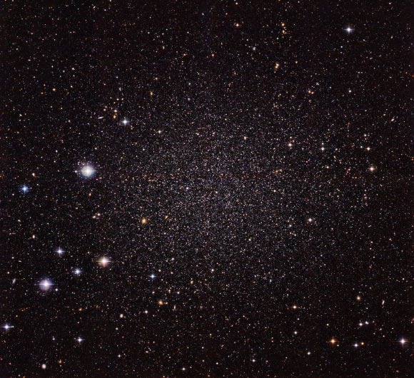 This image, taken with the Wide Field Imager camera on the 2.2-m MPG/ESO telescope at ESO’s La Silla Observatory in Chile, shows the Sculptor dwarf galaxy. Image credit: ESO.