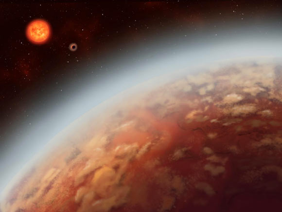 This artist’s concept shows two super-Earth exoplanets, K2-18b and c, orbiting the red dwarf star K2-18. Image credit: Alex Boersma.