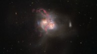 This Hubble image shows NGC 5256, a pair of galaxies in its final stage of merging. Image credit: NASA / ESA / Hubble.