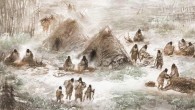 A scientific illustration of the Upward Sun River camp in what is now Interior Alaska. Image credit: Eric S. Carlson / Ben A. Potter.