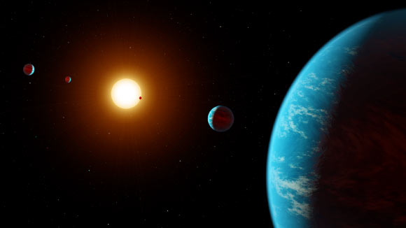 Artist’s visualization of the K2-138 system, the first multi-planet system discovered by citizen scientists. Image credit: NASA / JPL-Caltech / R. Hurt, IPAC.