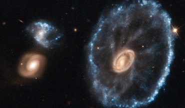 This image from the NASA/ESA Hubble Space Telescope shows the Cartwheel Galaxy. The image is based on earlier Hubble data of the Cartwheel that was reprocessed in 2010, bringing out more detail in the image than seen before. Image credit: NASA / ESA / Hubble.