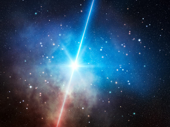 This artist’s impression shows a gamma-ray burst in a star forming region. Image credit: L. Calçada / ESO.