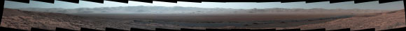 Wide-angle panorama from ridge in Mars’ Gale Crater. Image credit: NASA / JPL-Caltech / MSSS.