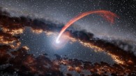 This illustration shows a glowing stream of material from a star, disrupted as it was being devoured by a supermassive black hole. When a star passes within a certain distance of a black hole -- close enough to be swallowed up -- the stellar material gets stretched and compressed as it is pulled in. A black hole’s destruction of a star, called ‘stellar tidal disruption,’ releases an enormous amount of energy, brightening the surroundings in an event called a flare. Image credit: NASA / JPL-Caltech.