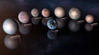 This artist’s impression compares TRAPPIST-1 planets to the Earth at the same scale. Image credit: M. Kornmesser / ESO.
